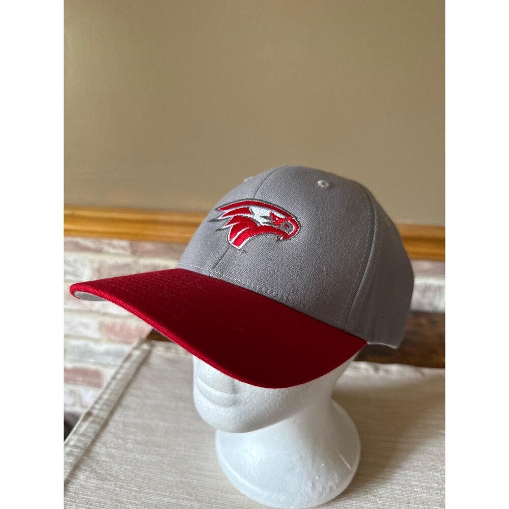 Gray & Red Fitted Cap With Embroidered Falcons Game Hat Pro